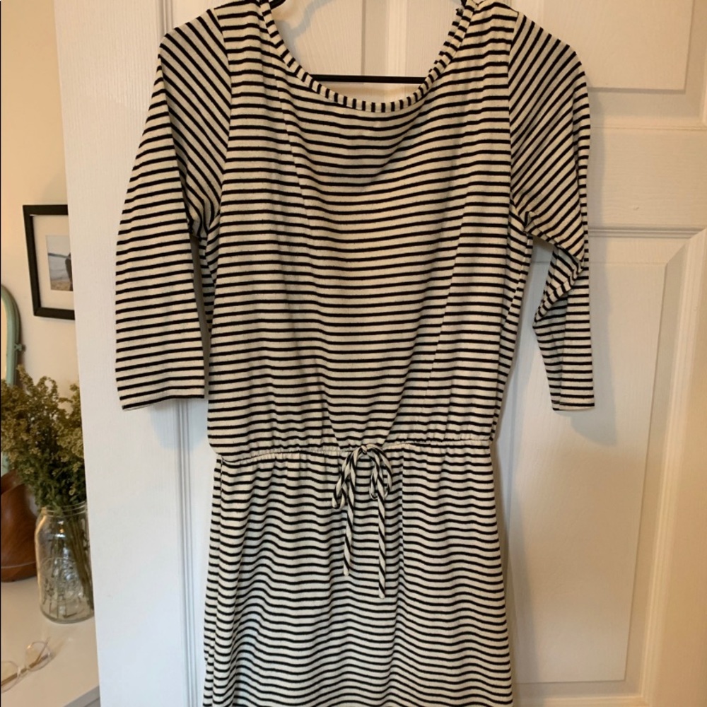 Striped Cinch Waist Cotton Dress